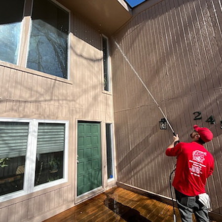 Pressure washing service in progress